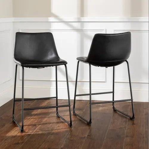 Set of 2 Industrial Black Faux Leather Counter Stools with Durable Steel Frame Warm Home View