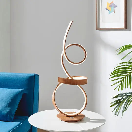 Amsterdam Light Wood Table Lamp - LED Strip & Touch Dimmer Warm Home View