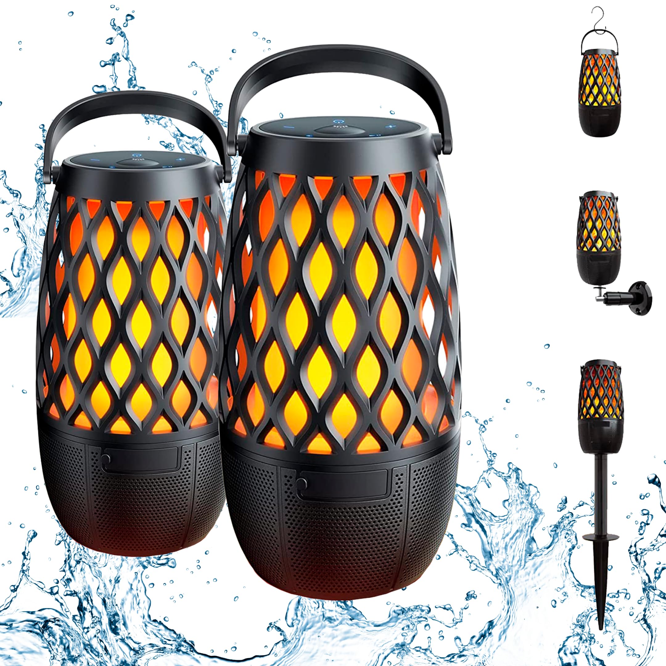 Tiki Torch Speakers Bluetooth - ABS Plastic, 2-Piece Set Warm Home View