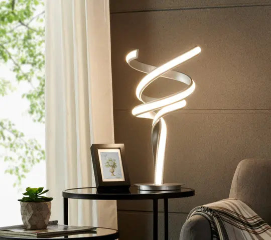 Munich Silver Table Lamp // LED Strip & Touch Dimmer Warm Home View