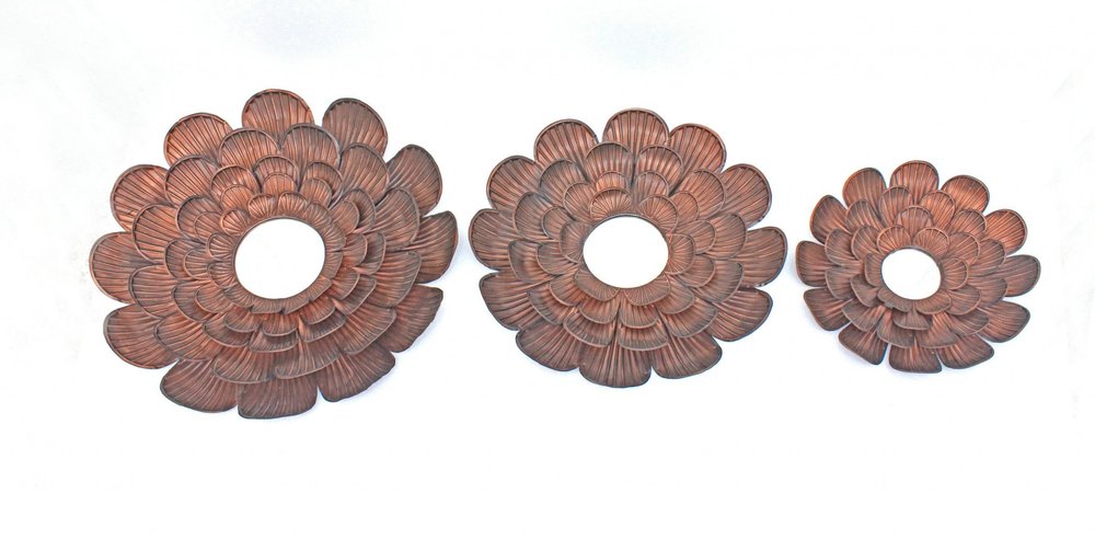 Set of Three Copper Novelty Metal Framed Accent Mirror Warm Home View