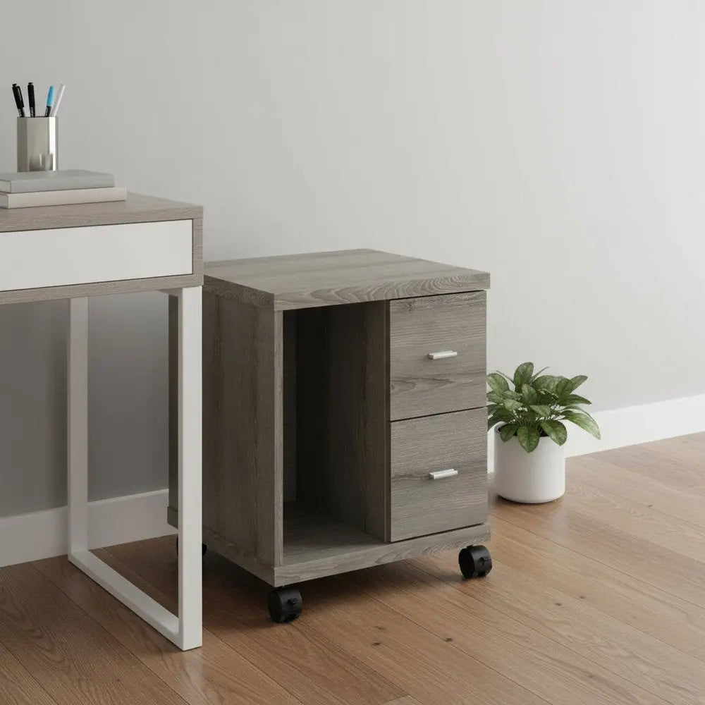 Mobile Office Storage Cabinet - Dark Taupe Wood, 1-Piece Warm Home View