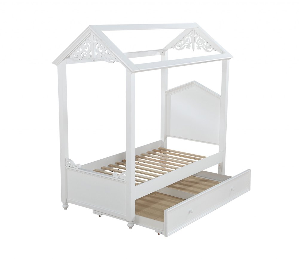 White Wood Twin Canopy Bed Frame Warm Home View