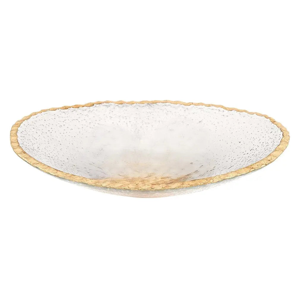 8" Clear And Gold Glass Scalloped Edge Oval Serving Bowl Warm Home View