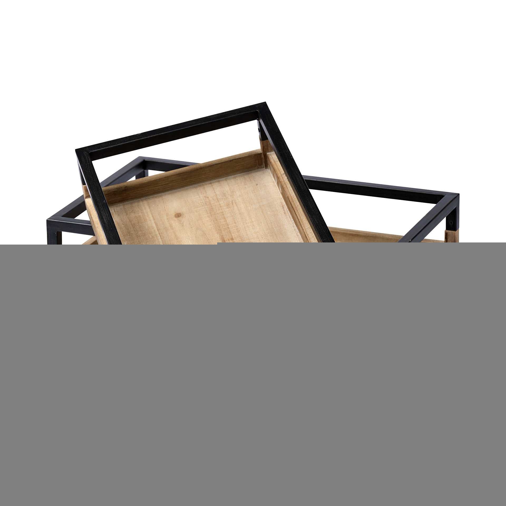 Set of Two Brown Wood Indoor Outdoor Tray With Handles Warm Home View