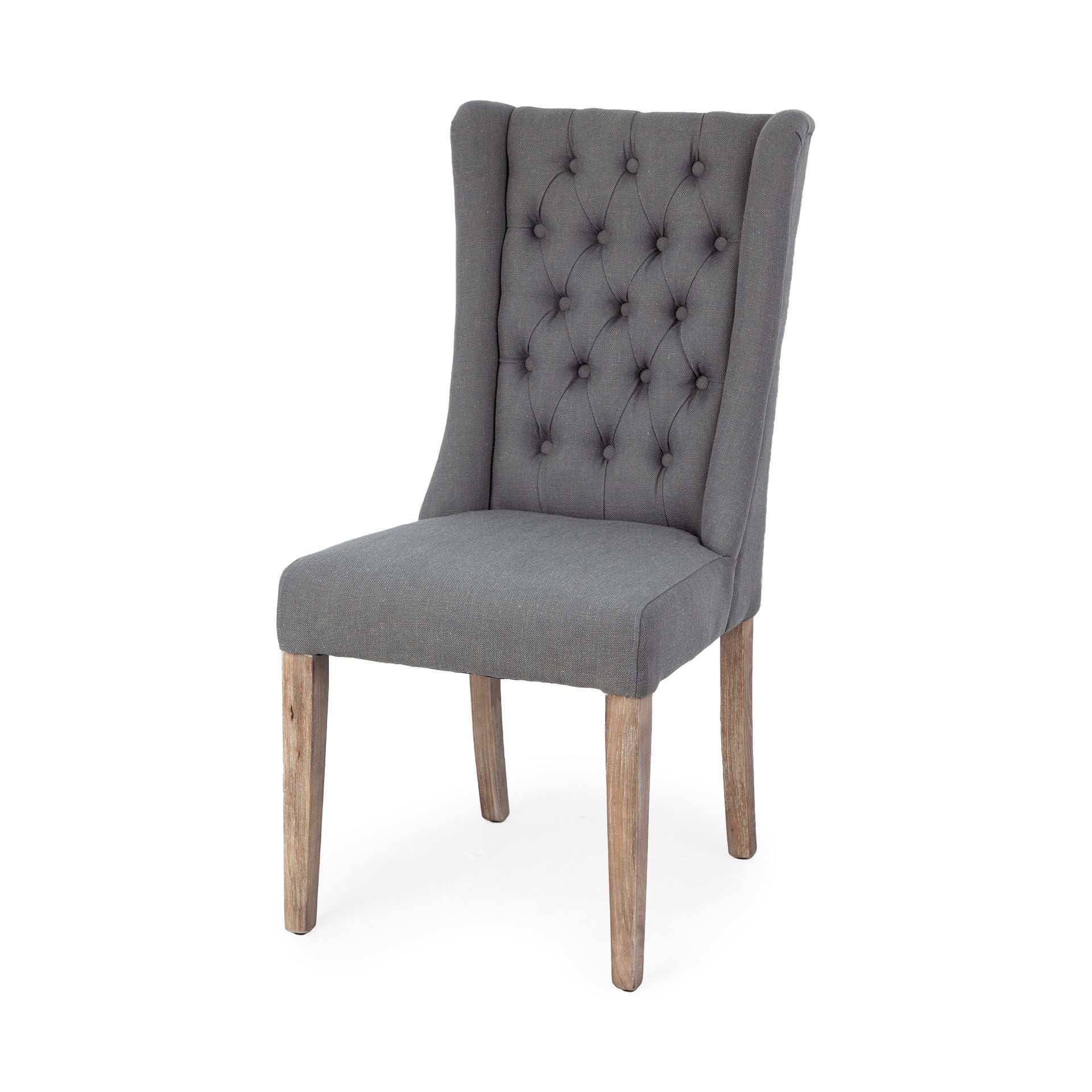 Tufted Gray and Brown Upholstered Linen Wing Back Dining Side Chair Warm Home View
