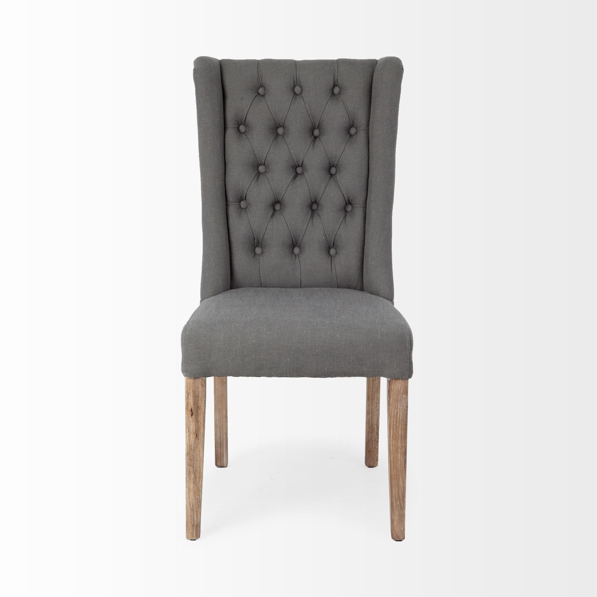 Tufted Gray and Brown Upholstered Linen Wing Back Dining Side Chair Warm Home View