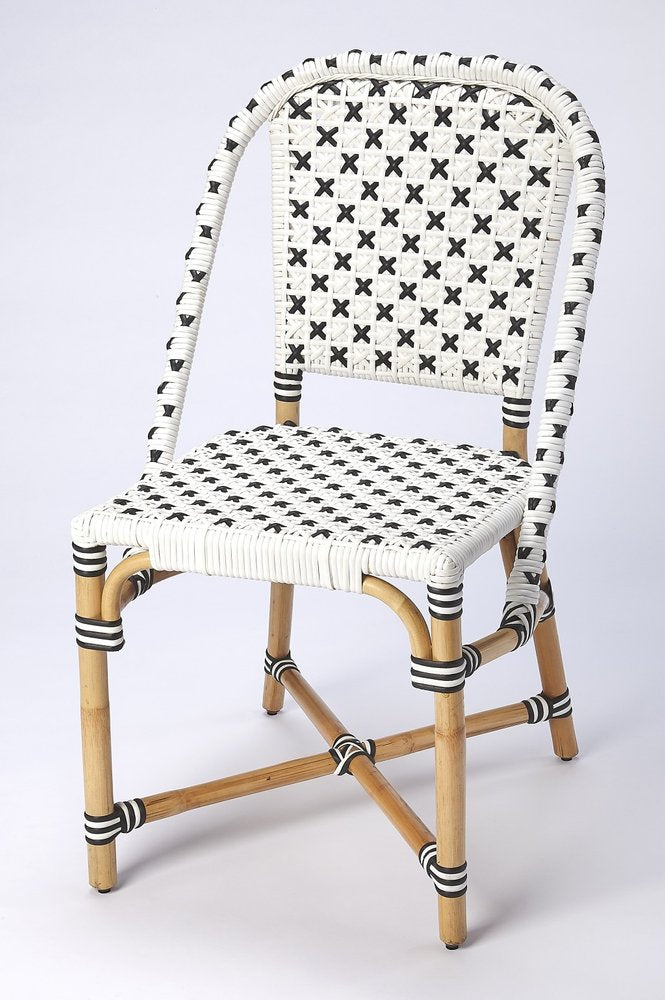 Black and White Woven Faux Rattan Armless Outdoor Dining Chair Warm Home View