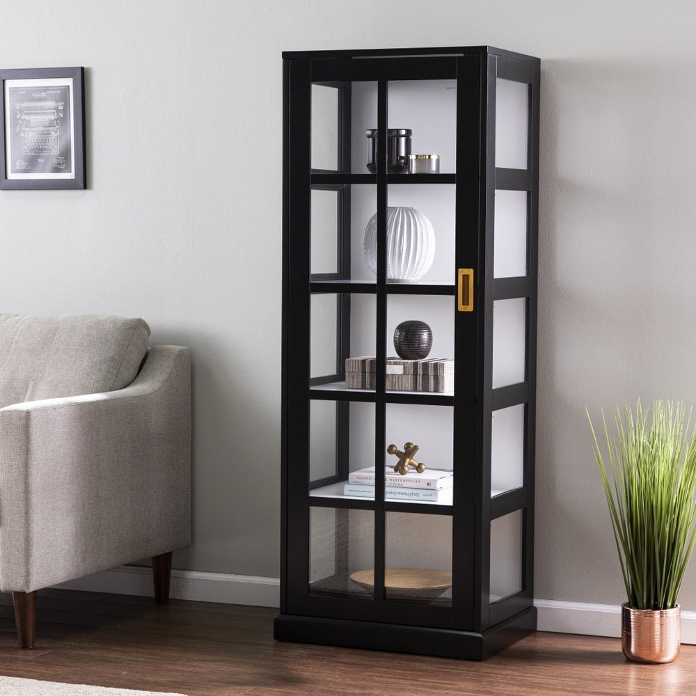 Dynasty Contemporary Black and White Tall Curio Cabinet Warm Home View