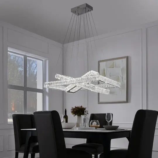 Crystal Elegance LED Chandelier // 3 Rectangles Warm Home View