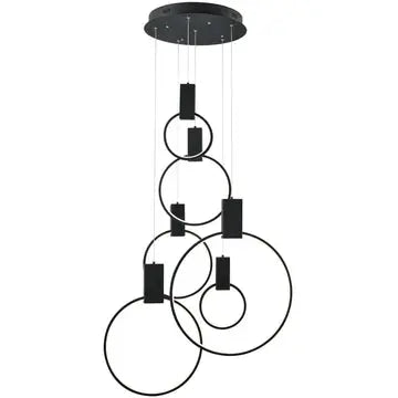 Hong Kong LED Circular Chandelier// Matte Black Warm Home View