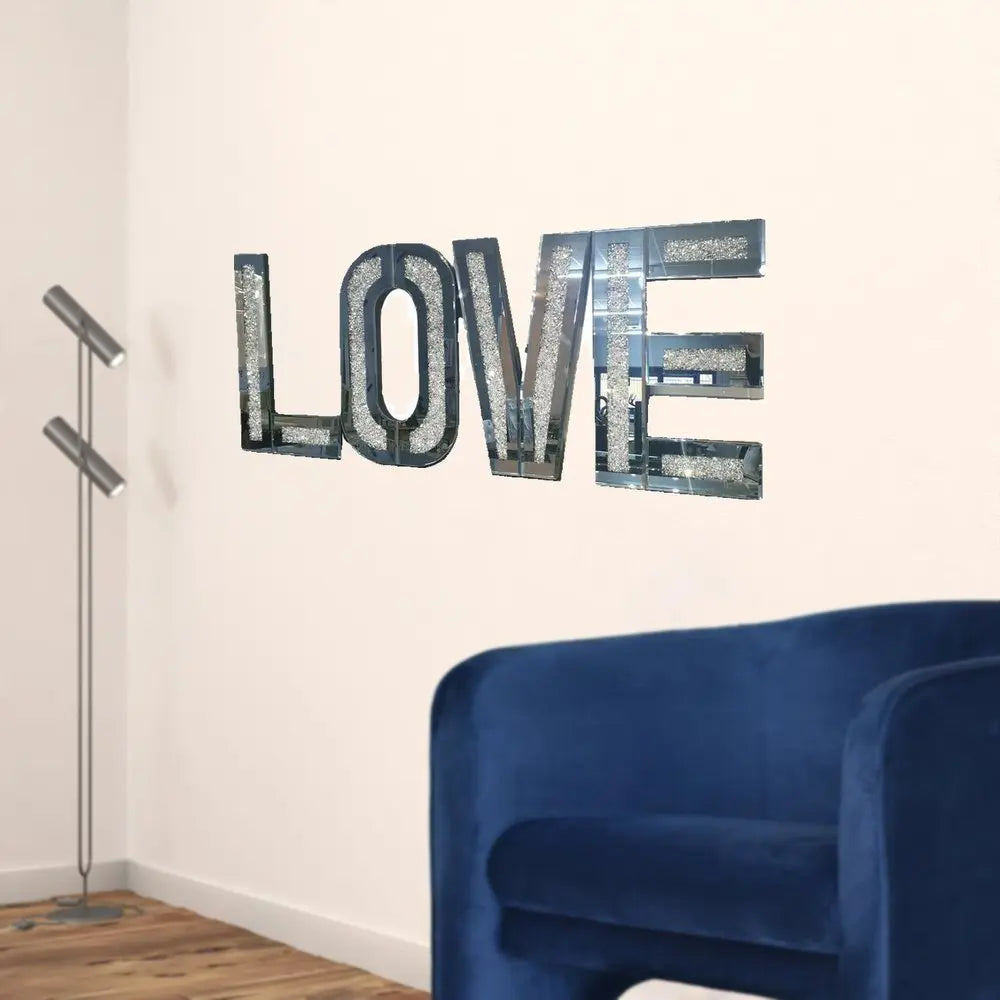 Silver Mirrored Mosaic Crystal Bling LOVE Wall Decor Warm Home View