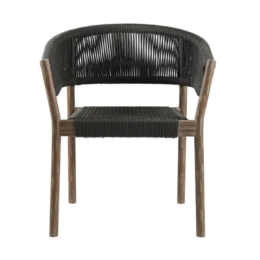 Black and Natural Wood Solid Wood Outdoor Dining Chairs - Eucalyptus - Set of 2 Warm Home View