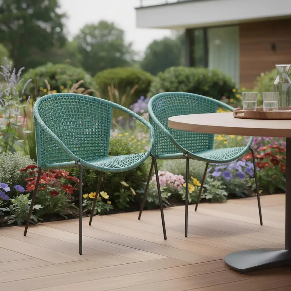 Green Metal Outdoor Dining Chairs - Powder Coated Steel - Set of 2 Warm Home View