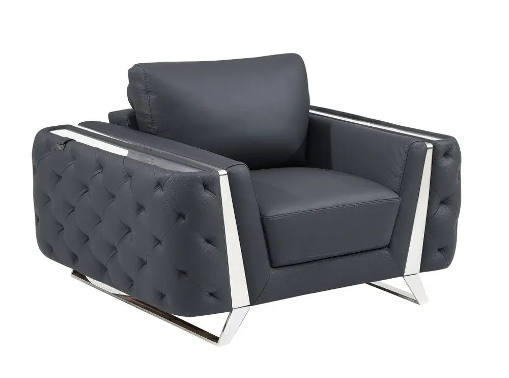 Faux Leather Tufted Club Chair, Dark Gray/Silver, 1-Piece Warm Home View