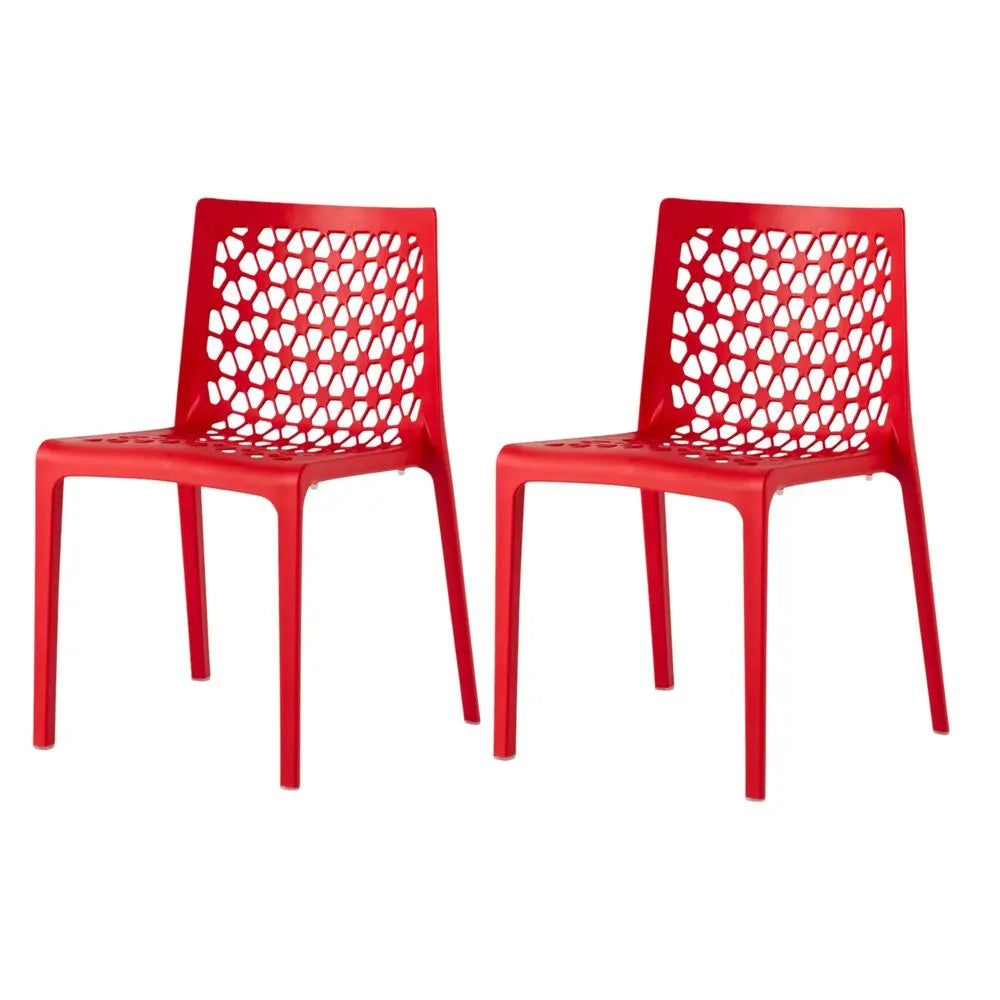 Red Heavy Duty Plastic Outdoor Stacking Dining Chairs – Weather Resistant – Set of 2 Warm Home View
