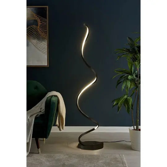 Modern Spiral LED 61" Black Floor Lamp // Dimmable Led Strip Warm Home View