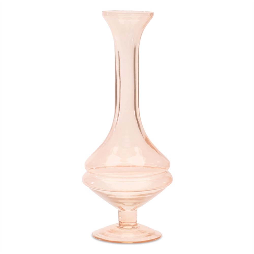 Set of Two 9" Pink Glass Trumpet Table Vases Warm Home View