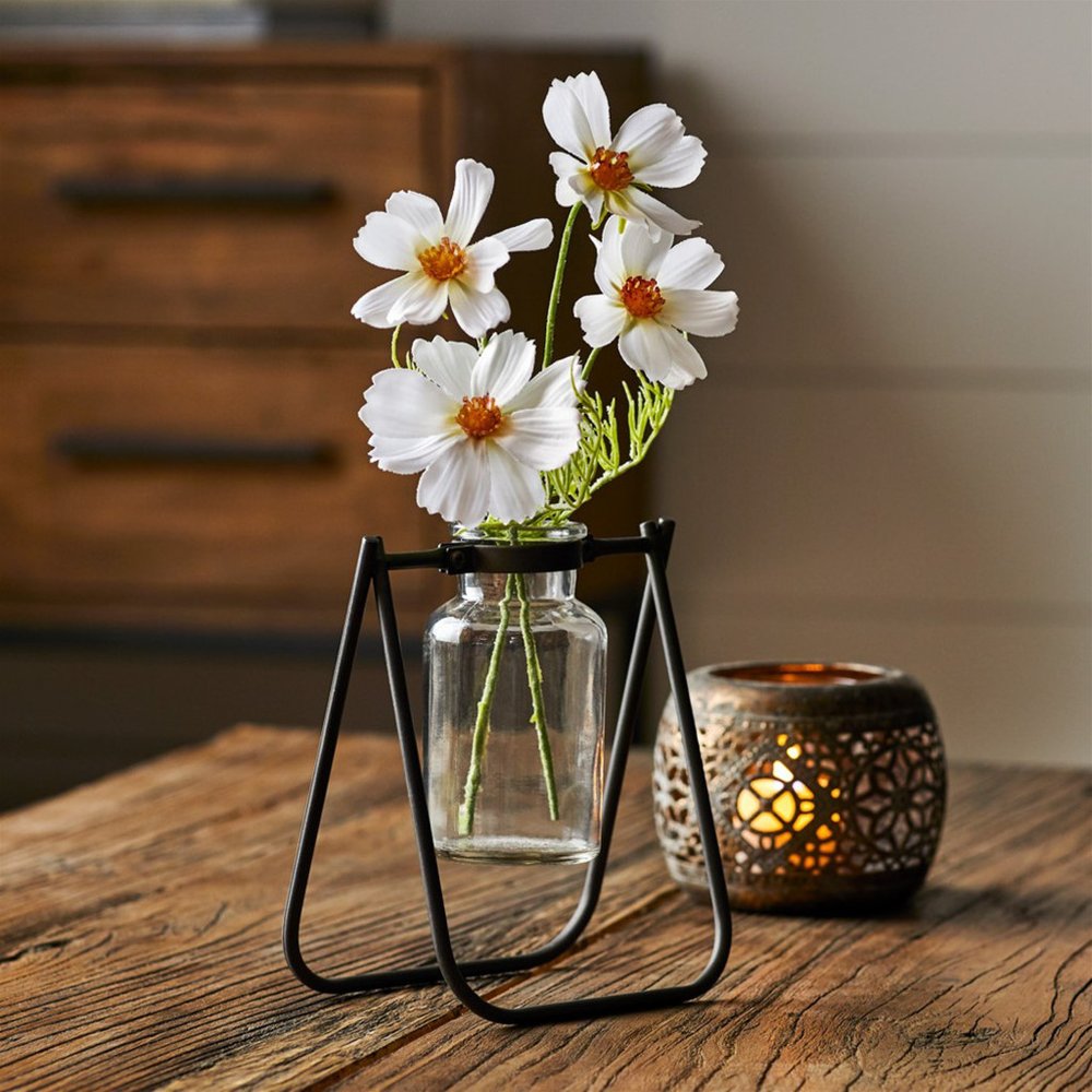 Set of Two Clear And Brown Glass And Metal Round Table Vases Warm Home View