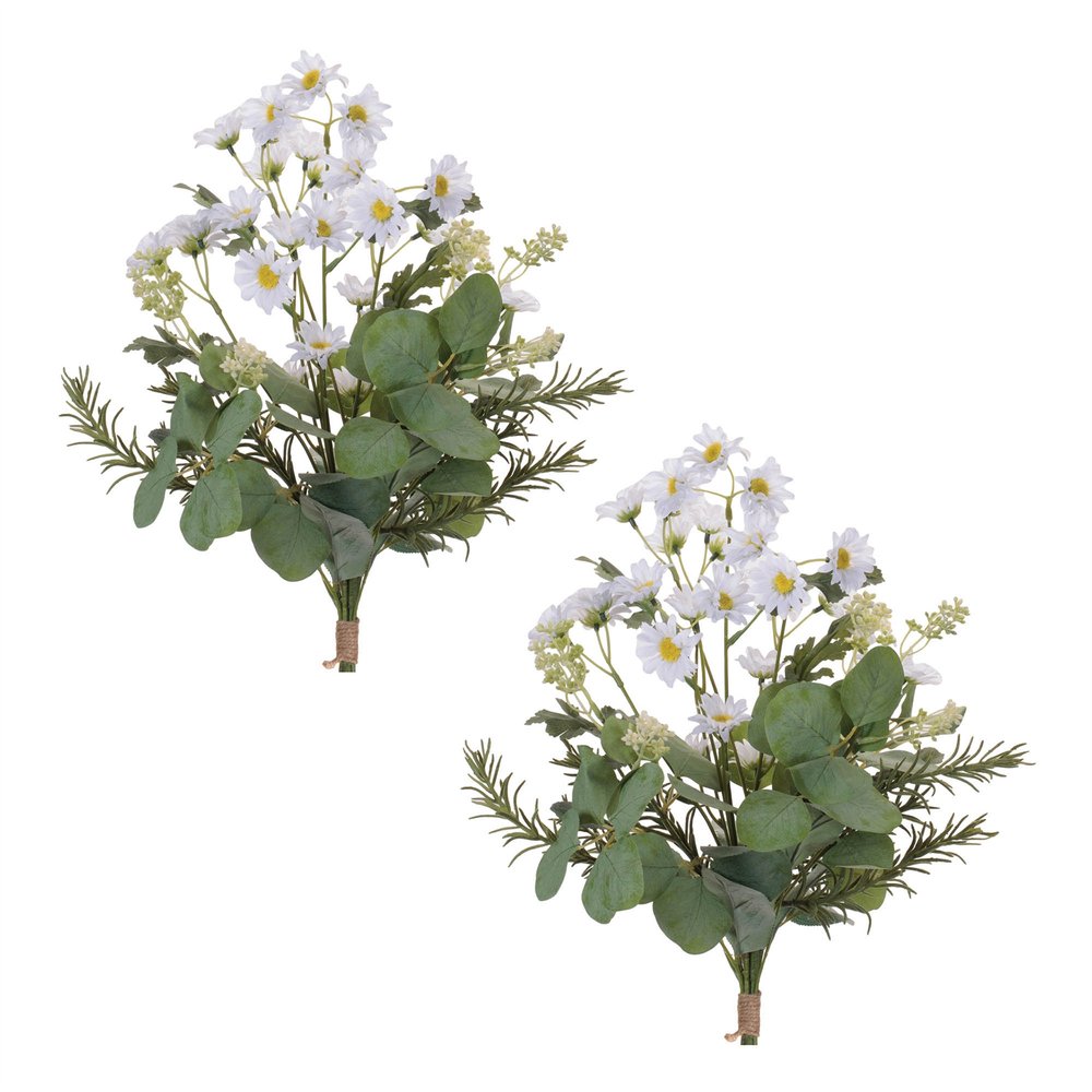 Set of Two 24" White Yellow And Green Artificial Flowering Warm Home View