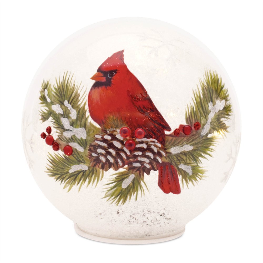 Set of Two White And Red Glass Bird Tabletop Sculpture with LED Warm Home View
