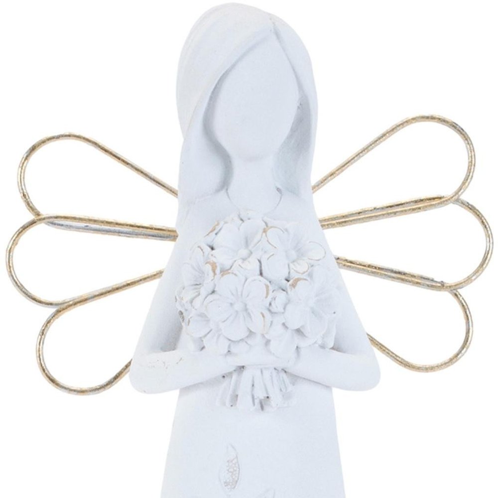 Set of Two White And Gold Polyresin Angel Figurine Warm Home View