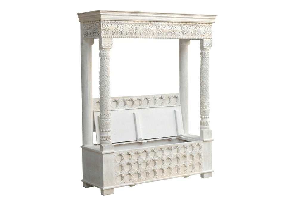 White Floral Wood Storage Bench, Flip Top, 1-Piece Warm Home View