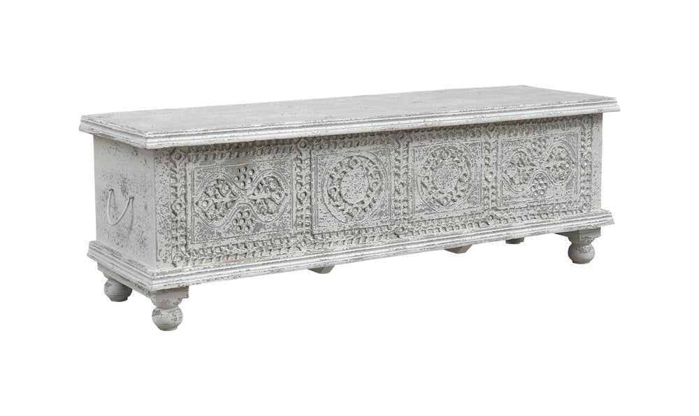 54" White Solid Wood Medallion Storage Ottoman Warm Home View