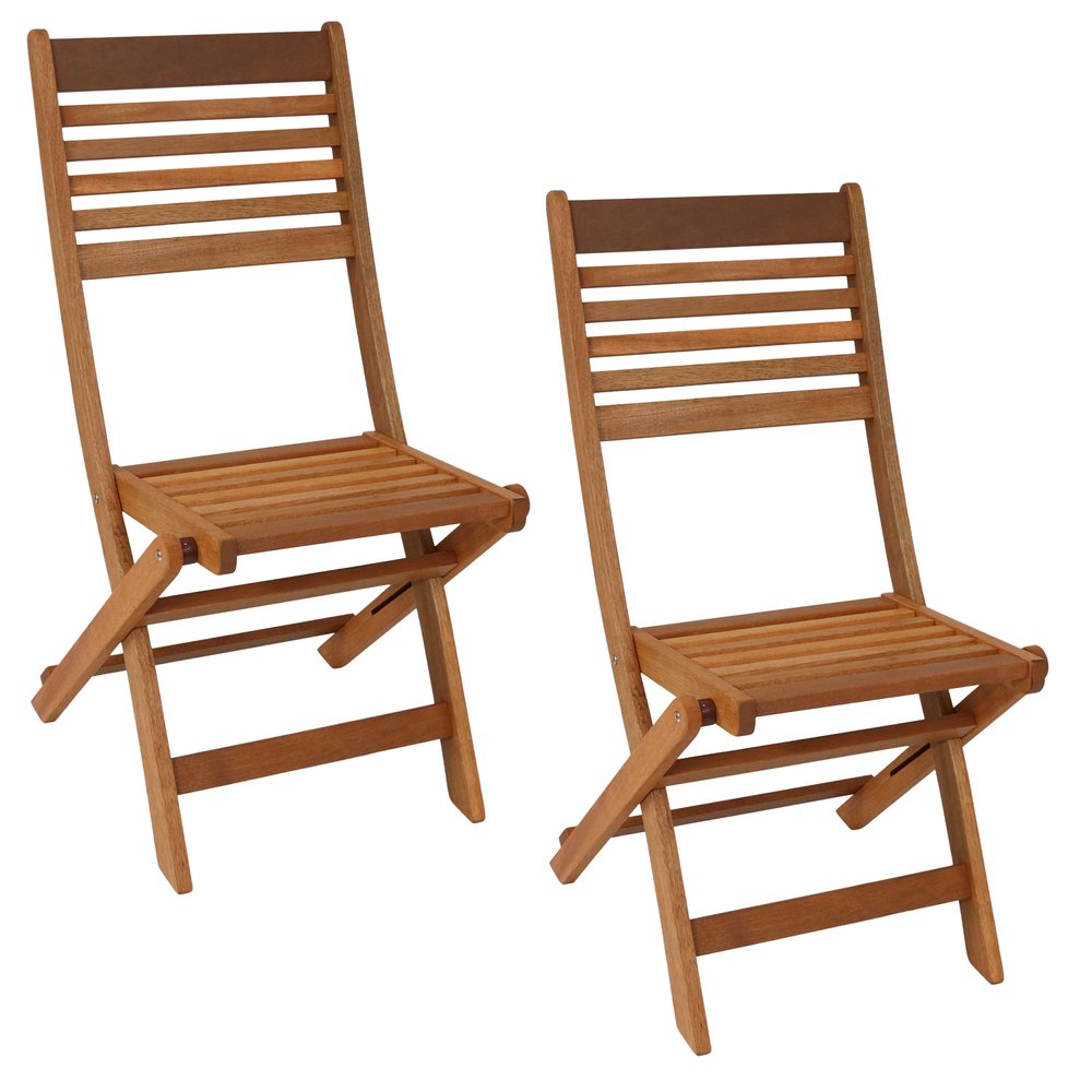 Set of Two Brown Solid Wood Outdoor Folding Accent Chairs Warm Home View