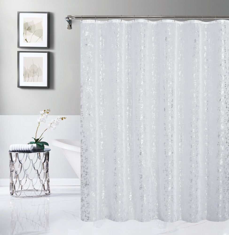 72" White And Silver Abstract Shower Curtain Warm Home View
