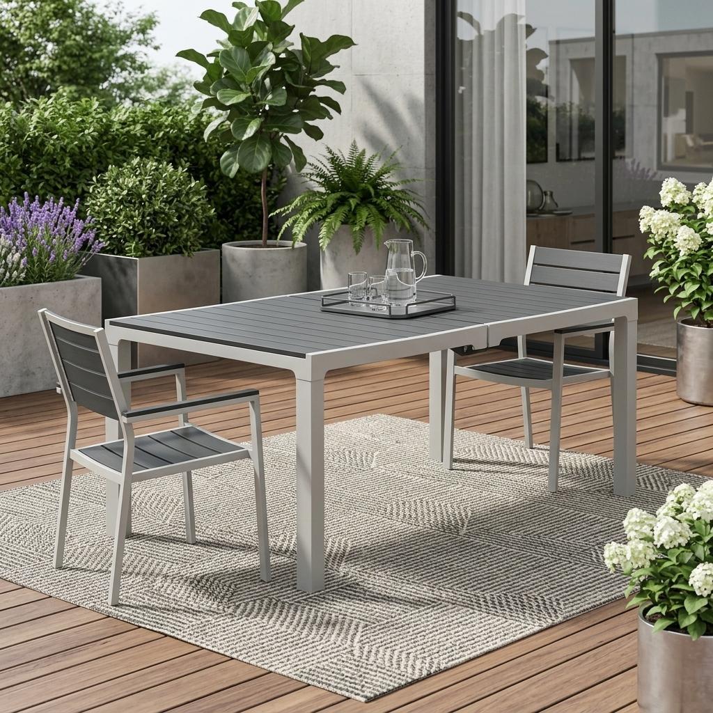35" Gray Heavy Duty Plastic Folding Outdoor Dining Table with Umbrella Hole Warm Home View