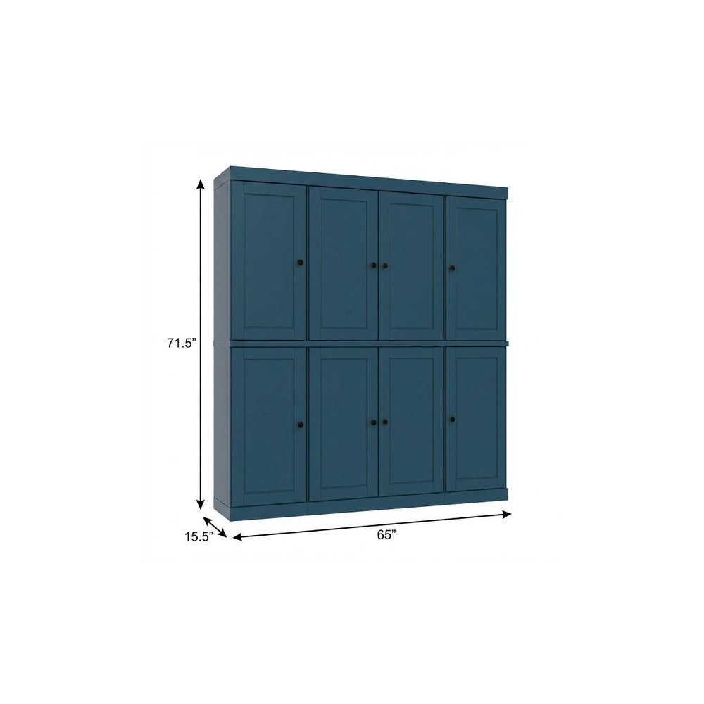 72" Teal Blue Solid Wood 8 Two Drawer Pantry Or Storage Closet Warm Home View