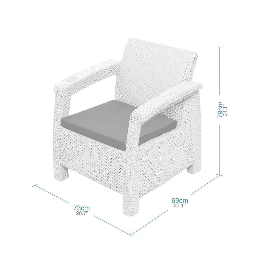 4-Piece Outdoor Patio Conversation Set - White Resin Frame with Beige All-Weather Cushions Warm Home View