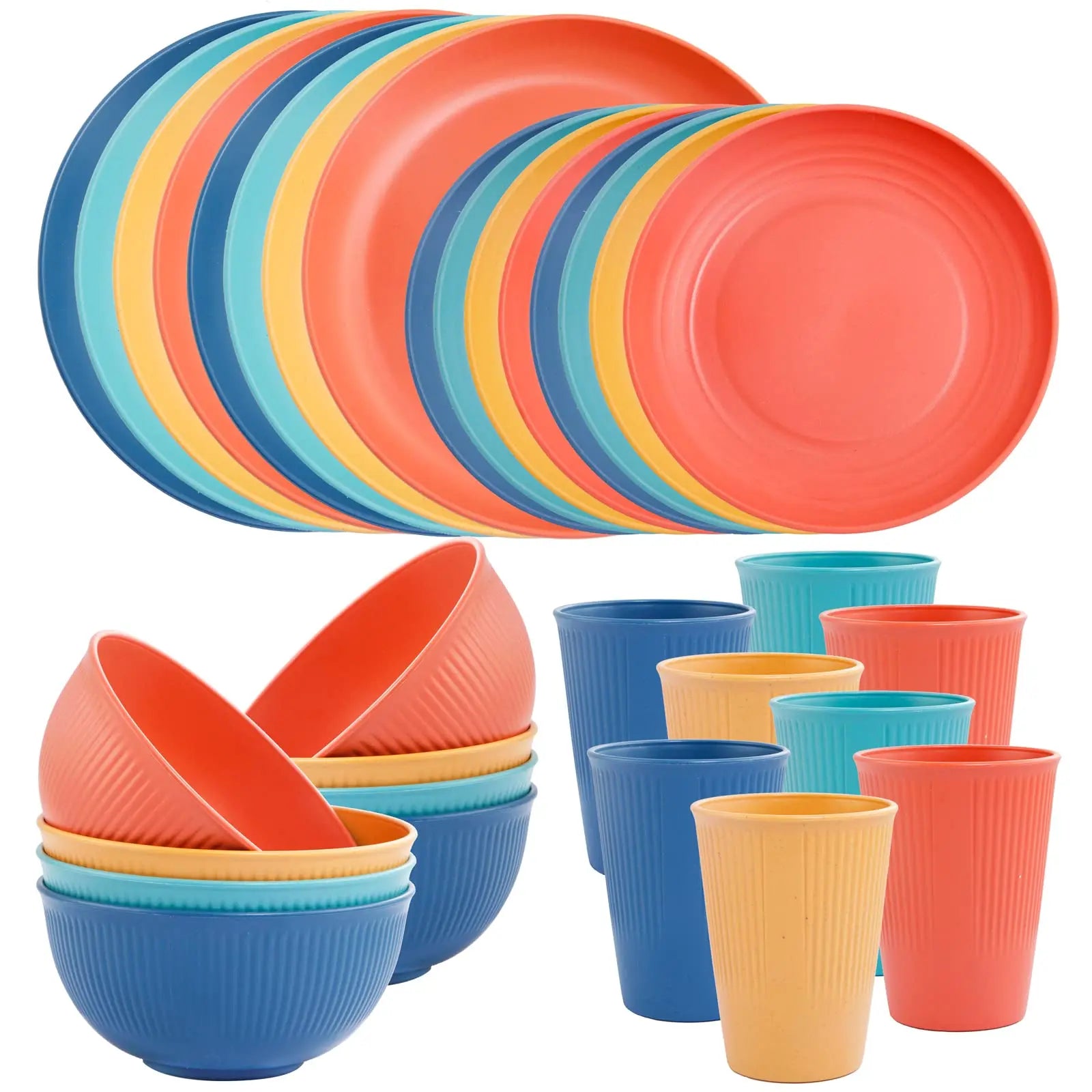 LIYH 32pcs Wheat Straw Dinnerware Set for 8 Wheat Straw Plates and Bowls SetReusable Plastic PlatesCamper Dish SetsUnbreakable Dinnerware Warm Home View