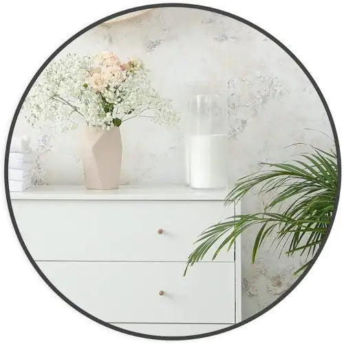 Black 24-Inch Round Metal Bathroom Mirror