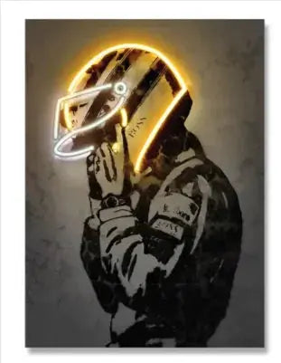 Retro Helmet Neon Canvas Art – Vintage Wall Decor Warm Home View