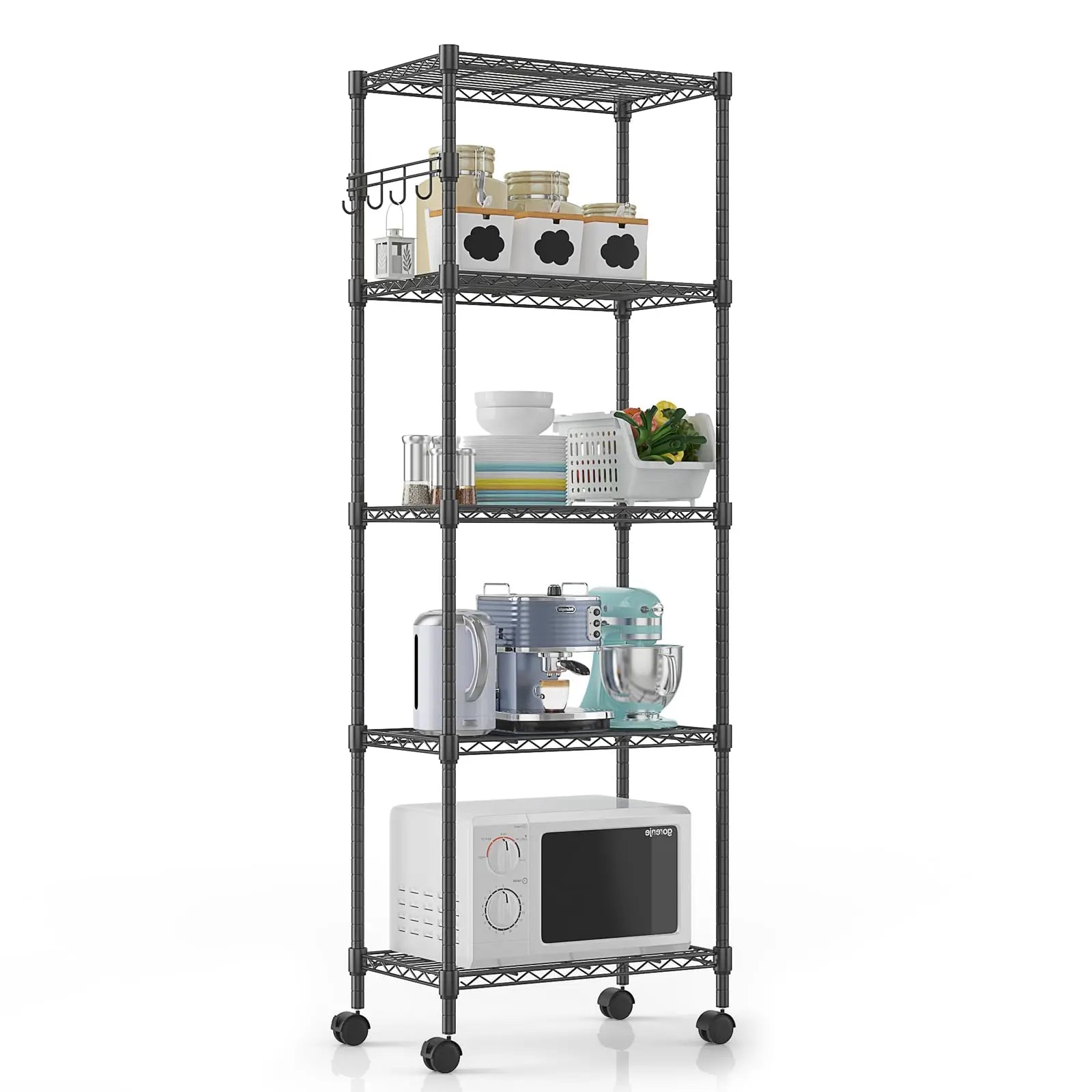 Himimi 5-Tier Storage Shelf Wire Shelving Unit on Wheels Heavy Duty Metal Shelves Adjustable Steel Rack Organization for Kitchen Garage Basement Black Warm Home View