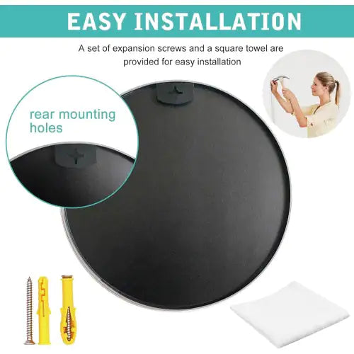 Black 24-Inch Round Metal Bathroom Mirror