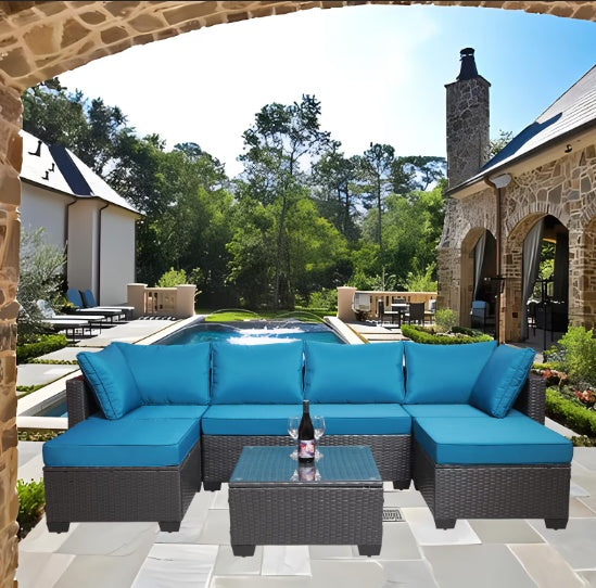 Outdoor Garden PE Rattan Sectional Sofa Set - 7-Piece, Beige Warm Home View