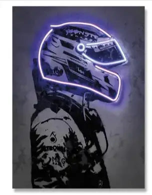 Retro Helmet Neon Canvas Art – Vintage Wall Decor Warm Home View