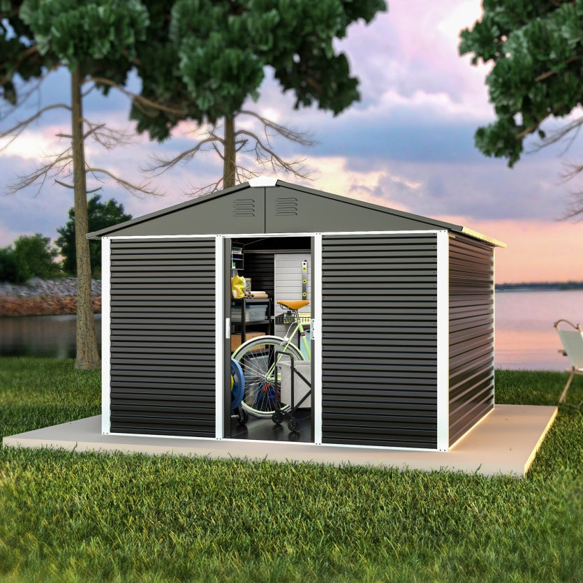 Metal Outdoor Garden Storage Shed - Galvanized Steel, 1-Piece  Warm Home View