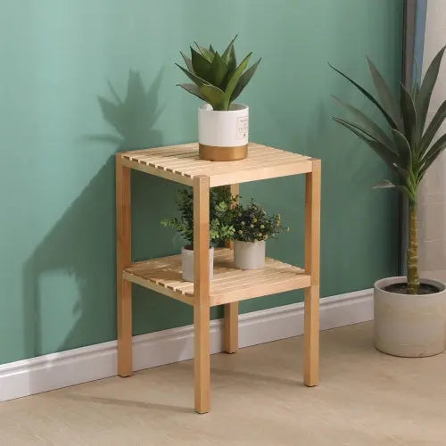 2-Tier Birch Bathroom Shelf, Narrow Shelving Unit, Multifunctional Storage Rack, Corner Rack, For Kitchen, Living Room, Bedroom, Entryway, Bathroom, Natural  Warm Home View