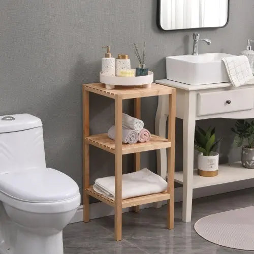 3-Tier Birch Bathroom Shelf, Narrow Shelving Unit, Multifunctional Storage Rack, Corner Rack, For Kitchen, Living Room, Bedroom, Entryway, Bathroom, Natural  Warm Home View