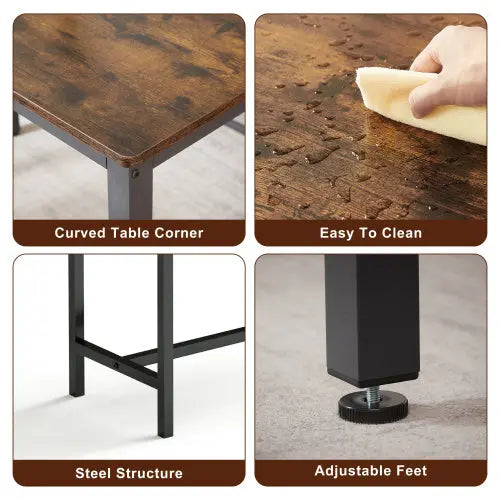 Rustic Brown Bench Dining Table Set Wood/Steel 3-Piece  Warm Home View