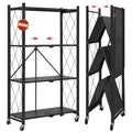 DEANIC 4 Tier Foldable Storage Shelves with Wheels Large Capacity Shelving Unit Freestanding Metal Wire Shelf Rack No Assembly Organizer Rack for Garage Kitchen Basement Pantry(Black)  Warm Home View