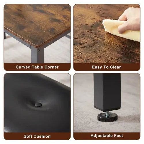Industrial Style Dining Table Set Rustic Brown 3-Piece  Warm Home View