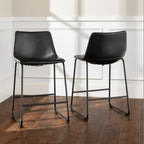 Set of 2 Industrial Black Faux Leather Counter Stools with Durable Steel Frame  Warm Home View