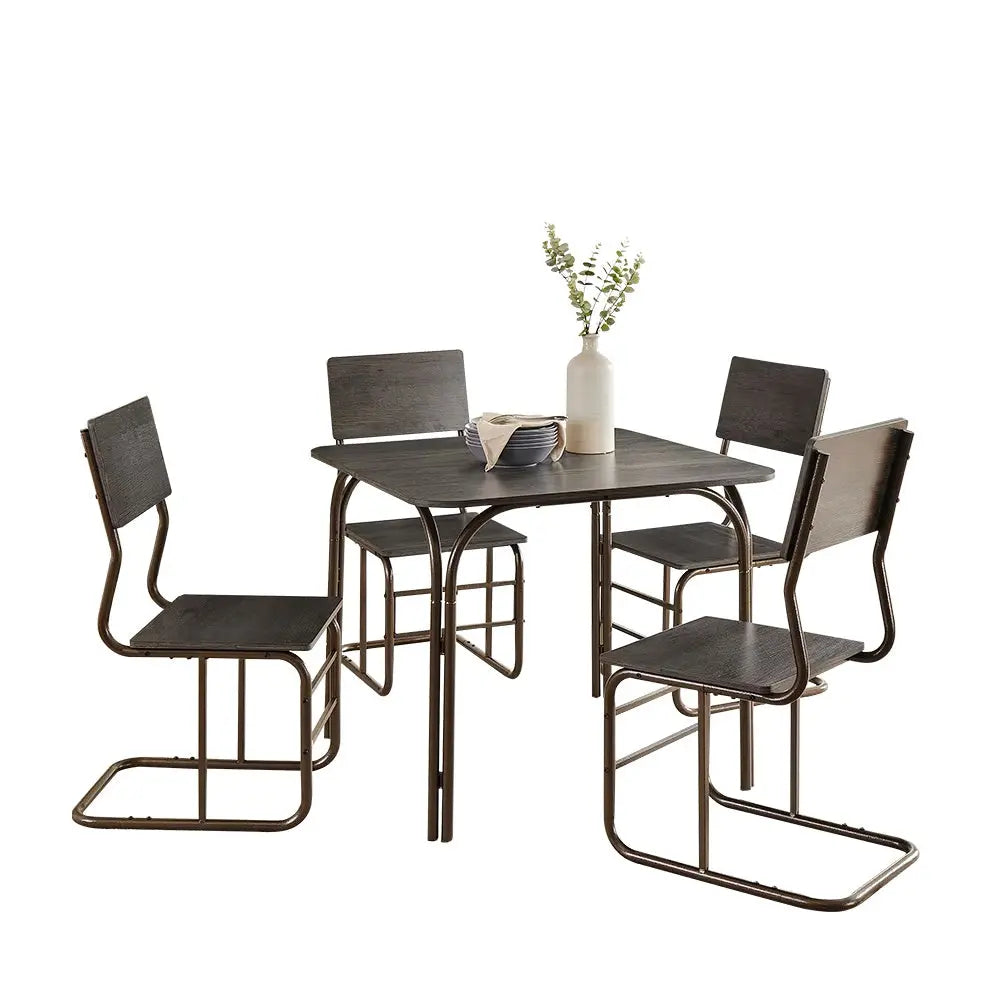 Modern Wood Dining Set Antique Bronze 5-Piece  Warm Home View