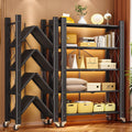 JOYBOS 5 Tier Foldable Storage Shelves with WheelsHeavy Duty Metal Storage Shelving Unit Rolling CartNo Assembly Utility Shelf Rack Organization Shelves for Garage KitchenBasementPantry  Warm Home View