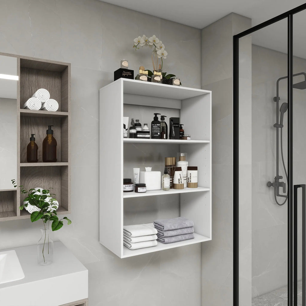 B4 Bathroom colset shelves Wood Modular Closet System Wall Mounted Shelves Walk in Clothes Storage Cabinet Shelving Built in Closet Organizer for Bedroom White 31.49''W x 16.04''D x 47.24''H  Warm Home View